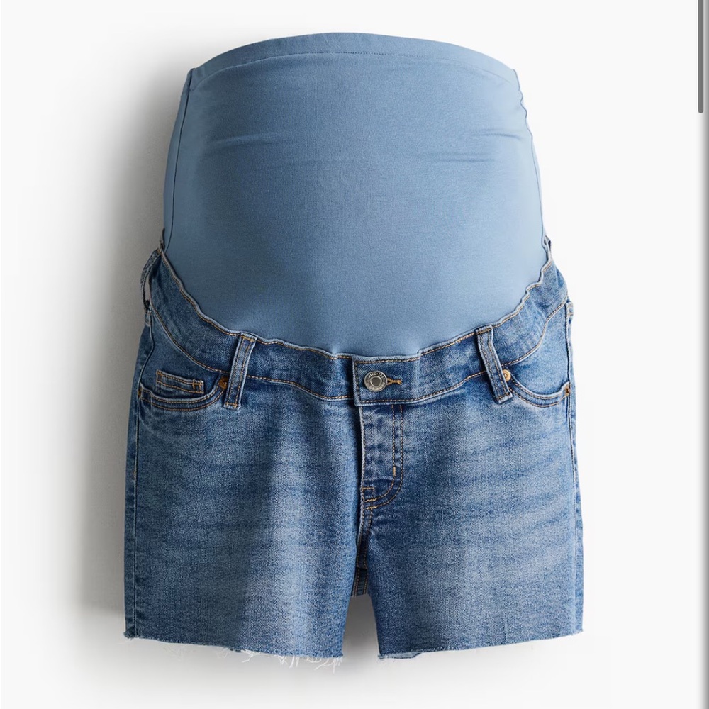 NWT H&M Blue Jean Shorts with Distressed Hem and Mid-Rise Waist